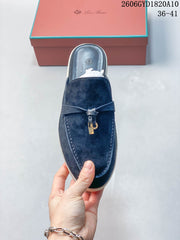 Loro Piana Lock-Detail Mule Loafers, Navy, 2606GYD1820A10