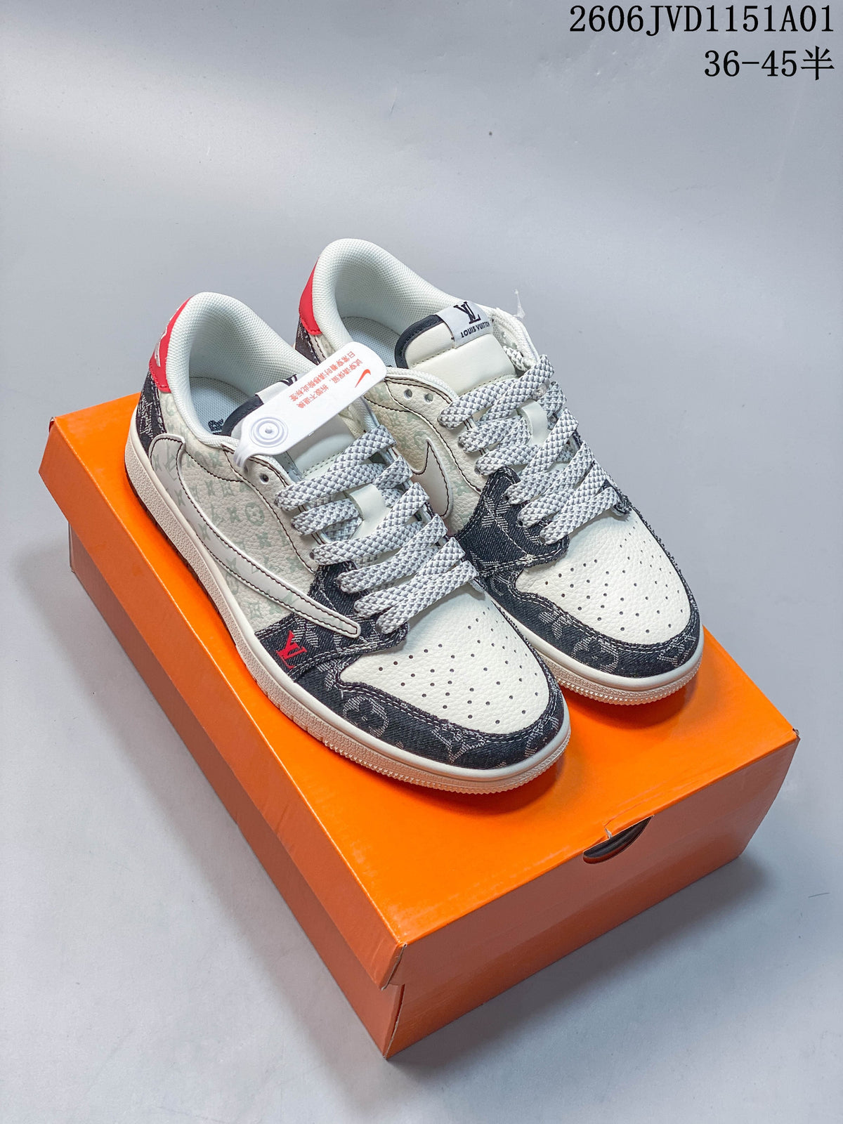 Jordan Air Jordan 1 Low Fragment-Style Sneakers, White and Blue