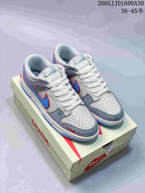 Nike SB Dunk Low Sneakers in Light Grey, Blue and Red