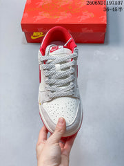 Nike SB Dunk Low Sneakers in White, Gray and Red