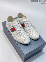 Gucci White Perforated Low-Top Sneakers with Green-Red Web