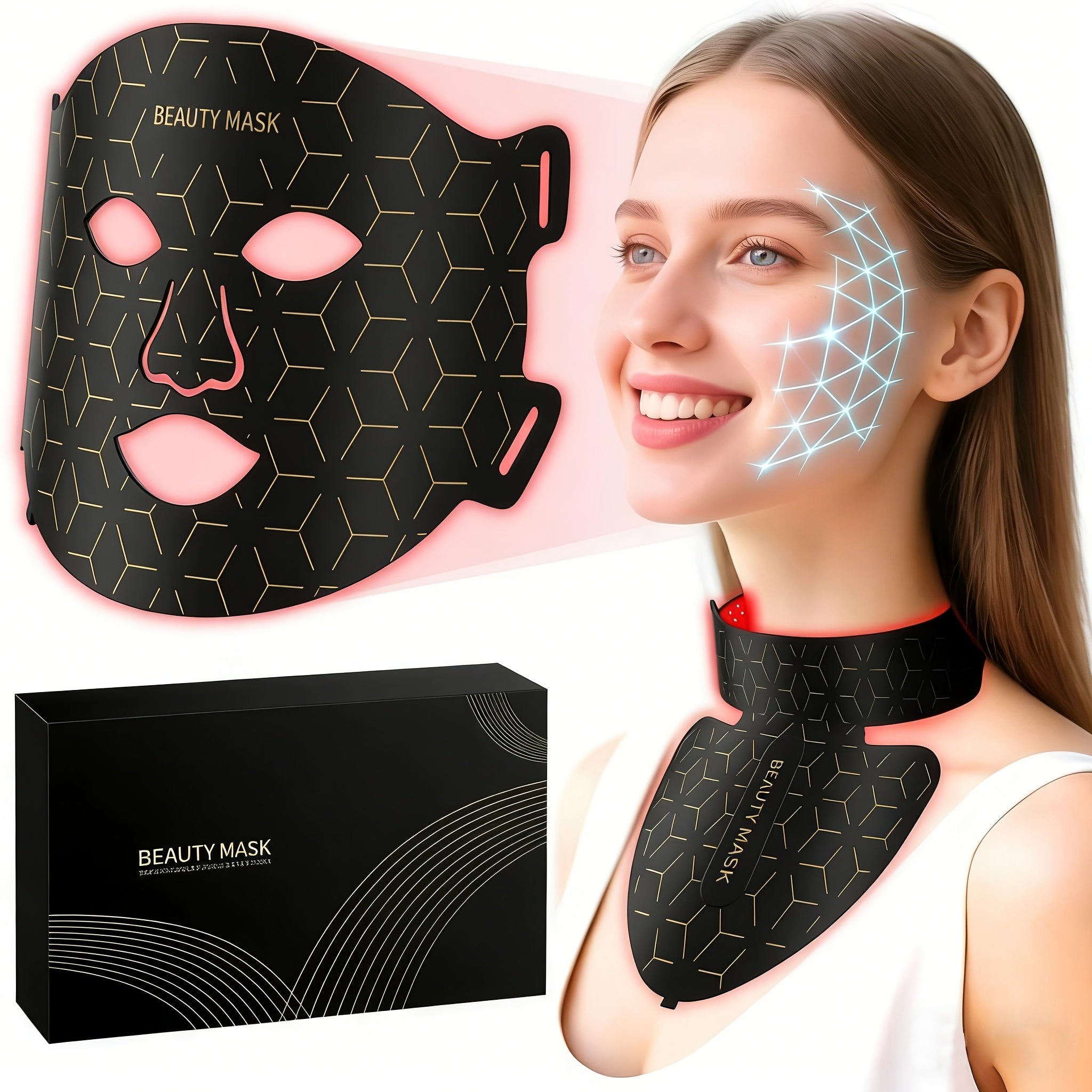7-in-1 LED Color Light Mask Instrument, Suitable for Face, Neck And Chest (93+80) LED Lamp Beads, 1800mAh Rechargeable Lithium Battery, Controller Can Adjust The Light Color, Brightness And Time, A Must-have Beauty Tool for Family Travel