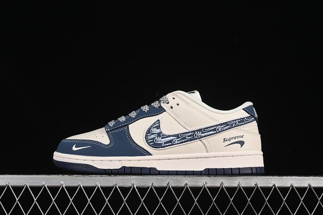 Nike SB Dunk Low Sneakers in Cream and Navy
