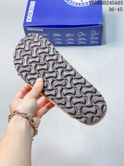 Birkenstock Two-Strap Sandals in Beige Suede-Style Finish