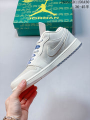 Air Jordan 1 Low White and Gray Suede-Style Sneakers
