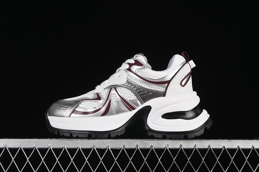 GCDESIGN G24X4338 Chunky Sneakers, White, Silver & Burgundy