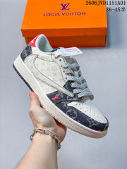 Jordan Air Jordan 1 Low Fragment-Style Sneakers, White and Blue