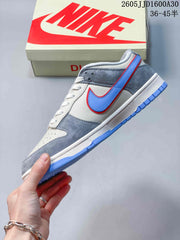 Nike SB Dunk Low Sneakers in Light Grey, Blue and Red