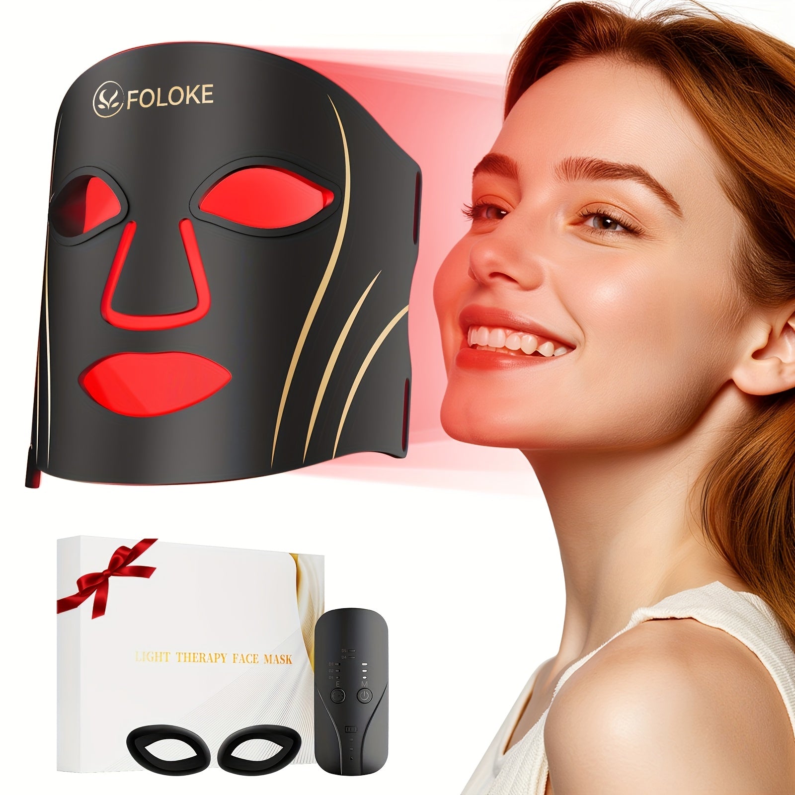 FDA Cleared Red Light Relax for Face LED Mask Eye Mask with Neck Device Remote Control Adjustable Brightness Timer Infrared Light Relax Mask for Home Travel Yoga Sleep Work Professional Best Anti-Aging Acne Mask Brightens Skin Healthy Home Gift