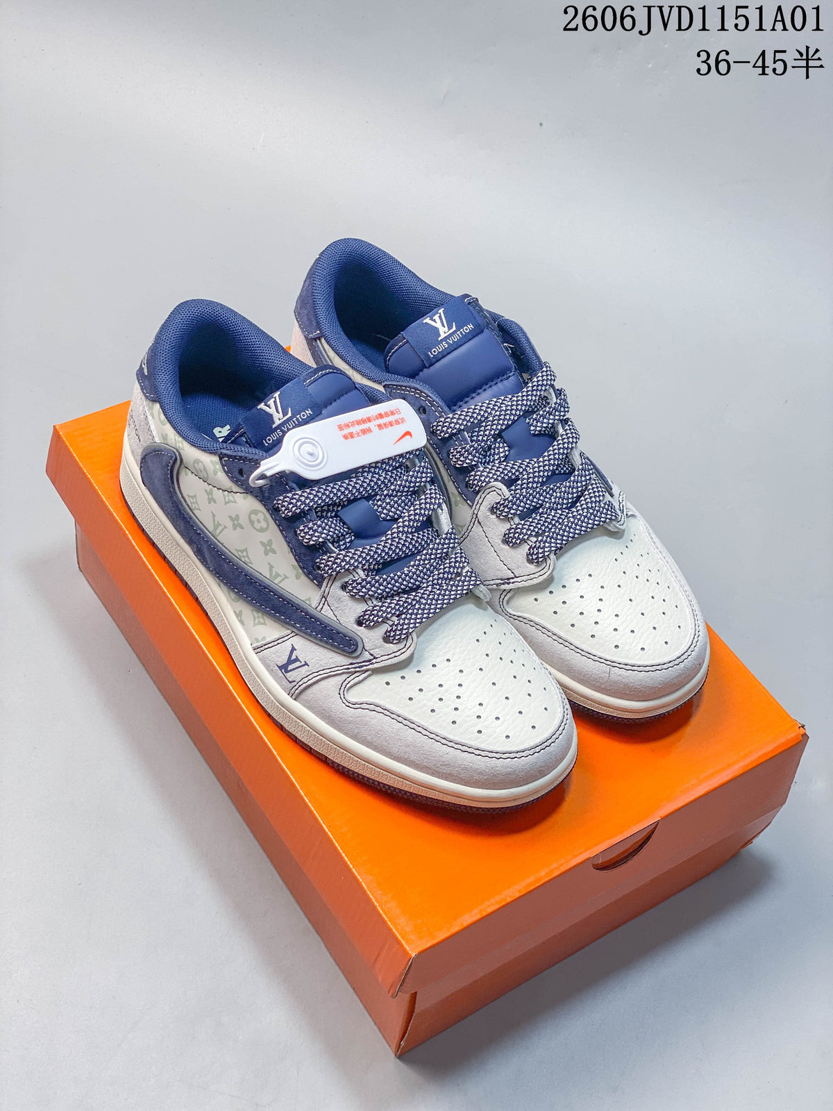 Air Jordan 1 Low Blue and White Patterned Sneakers