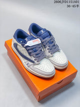 Air Jordan 1 Low Blue and White Patterned Sneakers