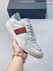 Gucci White Leather Low-Top Sneakers with Green-Red Web Stripe