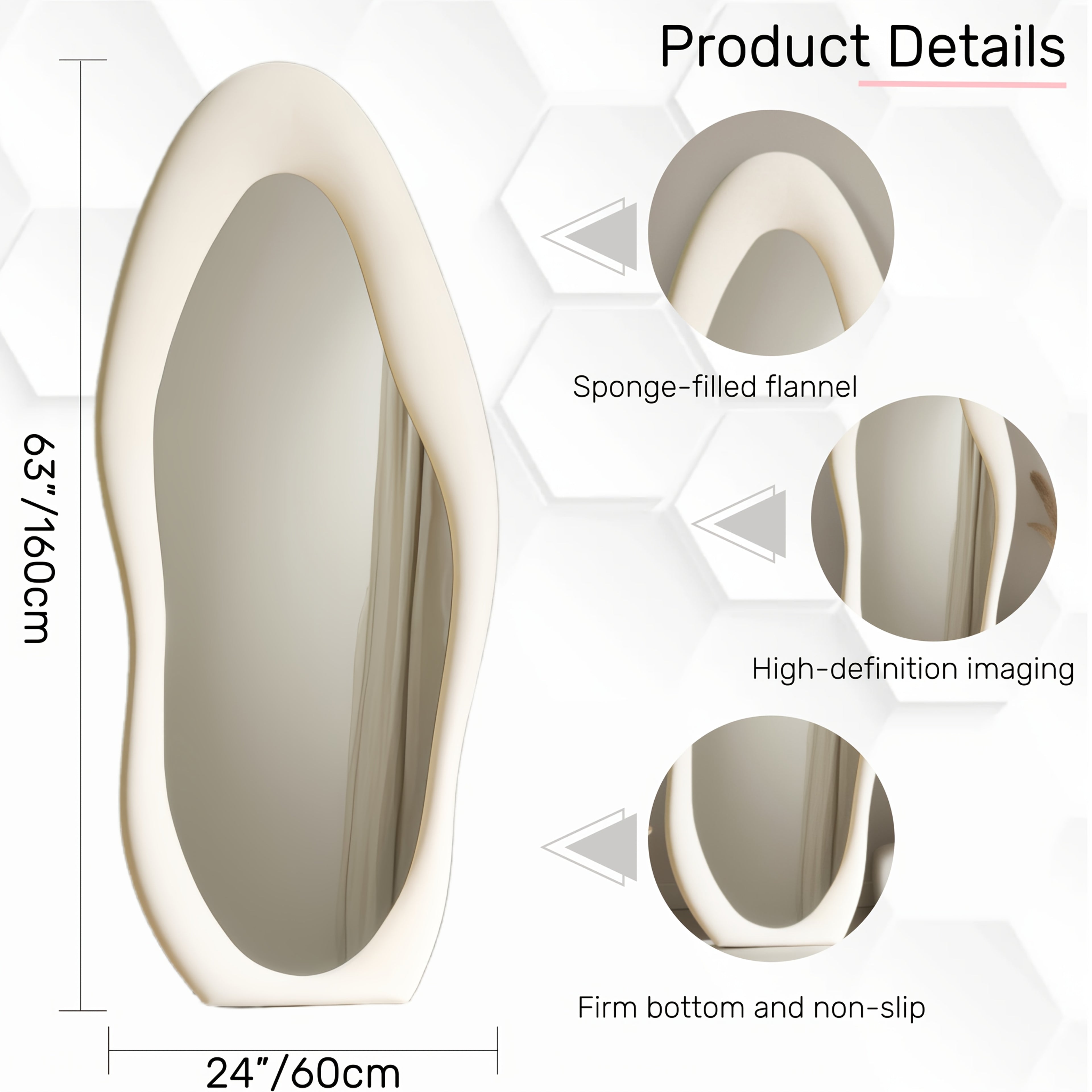 Irregular Velvet Frame Full Length Mirror Safe Rounded Corner for Kids Room (Milk Tea, White, Black, Green, Pink, Blue)