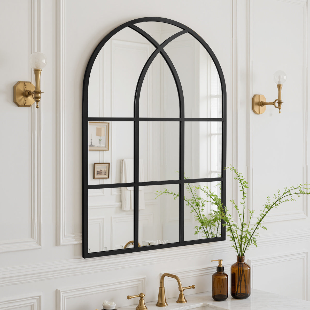 Elegant Arched Window-Shaped Modern Minimalist Bathroom Vanity Mirror | Black Rust-Resistant Aluminum Frame, Wall Mount, Polished End, Use Without Electricity, Recommended for Surfaces by MELODIEUX
