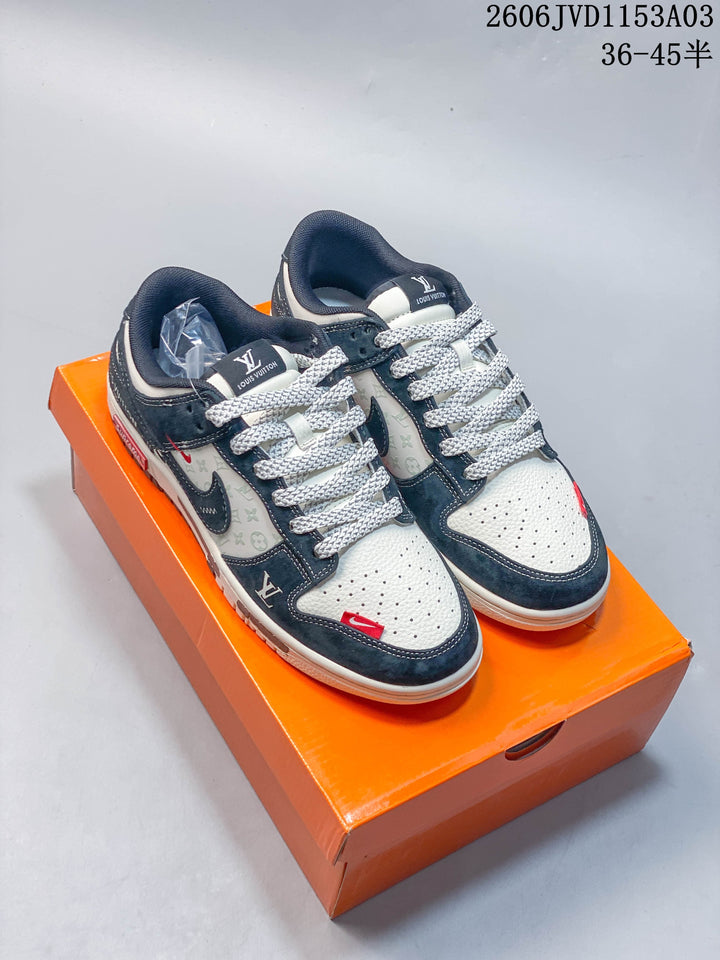 Nike Dunk Low Double Swoosh Low-Top Sneakers, Navy and White