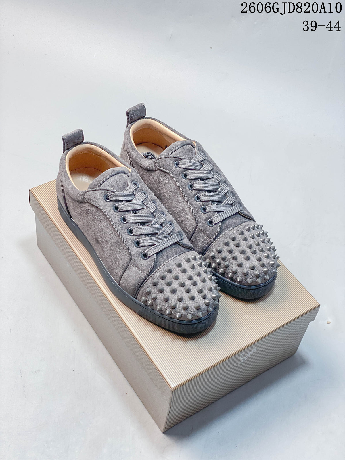 Christian Louboutin Grey Studded Low-Top Sneakers