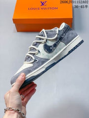 Louis Vuitton x Nike Dunk Low Sneakers White Gray Graffiti