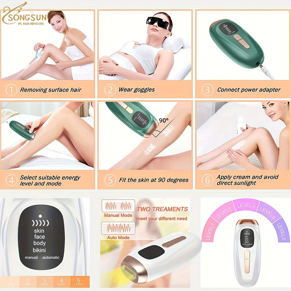 A Professional Hair Removal Device Suitable for Both Men And Women, Perfect for Christmas, Valentine'S Day, And New Year Gifts. This At-Home IPL Hair Remover Machine Offers a Painless And Safe Permanent Hair Removal System