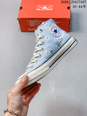 Converse 1970s High-Top Sneakers with Daisy Embroidery, Blue