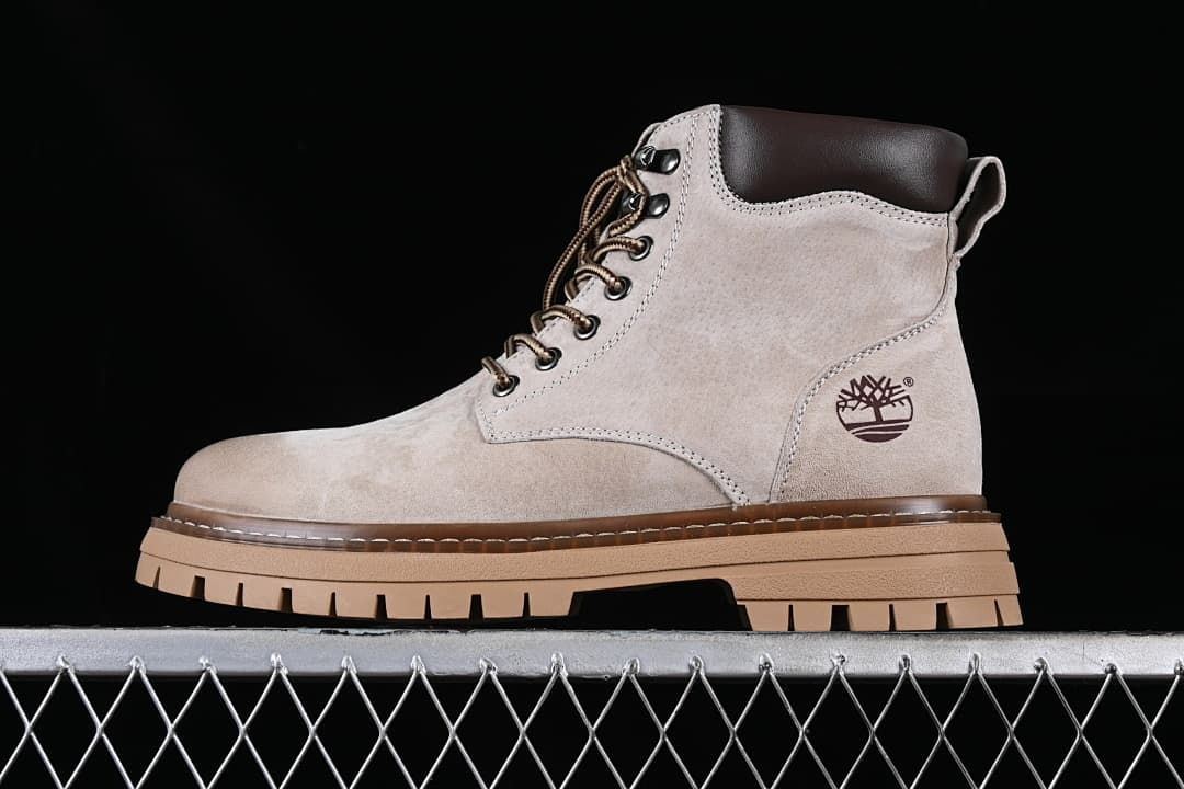 Timberland TB10078 Beige Grey Mid-Height Lace-Up Boots