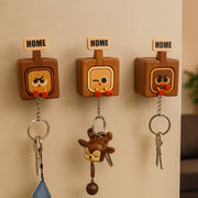 Wooden Key Holder with Funny Face Expression – HOME/OUT Toggle, Wall-Mounted, 3 Styles
