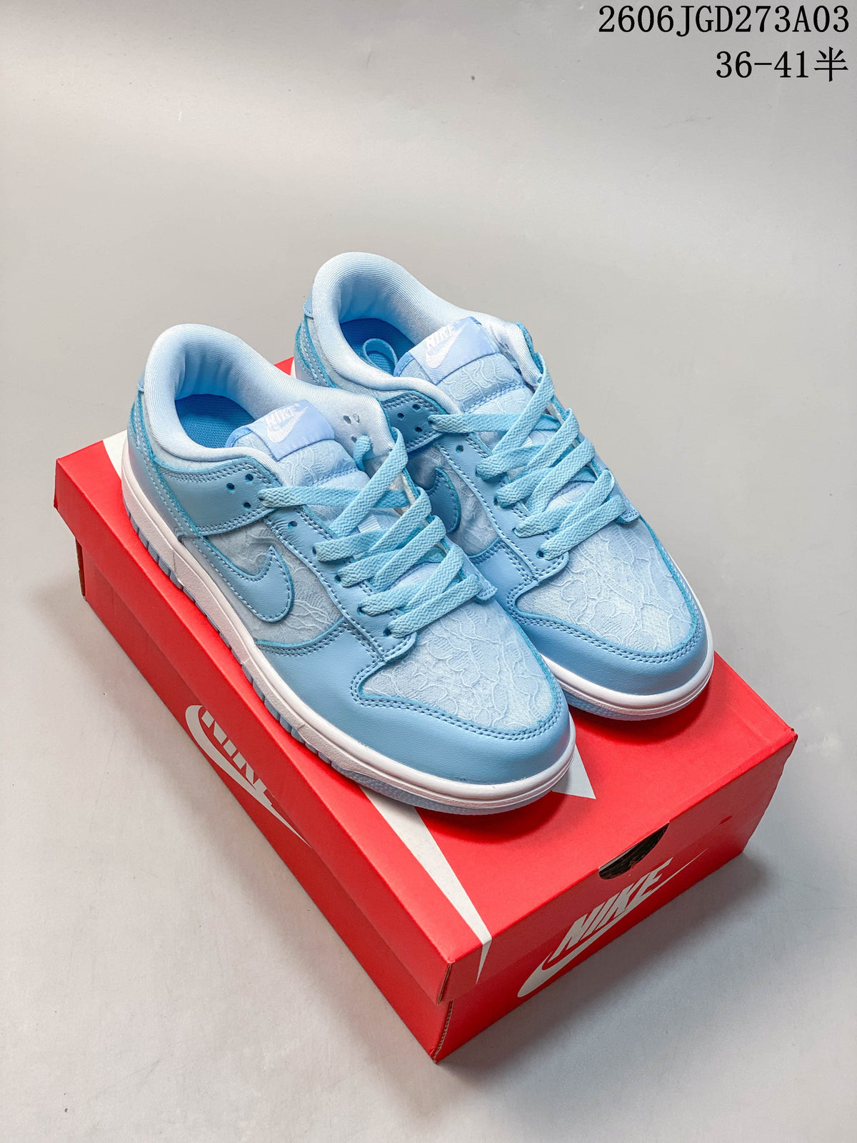 Nike Dunk Low GS Sneakers Light Blue and White Lace Detail