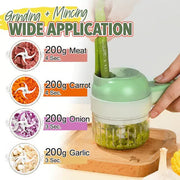 4-in-1 Electric Food Chopper & Vegetable Slicer Set – Handheld Garlic Mincer with Peeler & Cleaning Brush