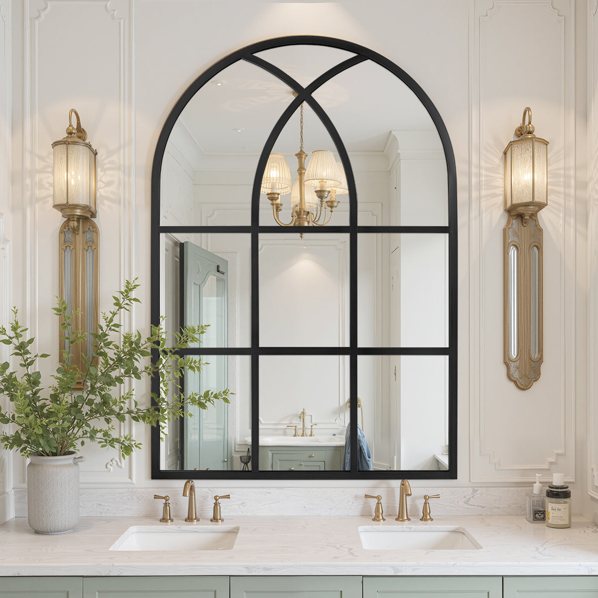 Elegant Arched Window-Shaped Modern Minimalist Bathroom Vanity Mirror | Black Rust-Resistant Aluminum Frame, Wall Mount, Polished End, Use Without Electricity, Recommended for Surfaces by MELODIEUX
