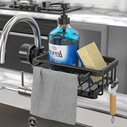 Kitchen Sink Faucet Sponge Holder – Space Aluminum, Rustproof, Fast-Drain, Hook Design