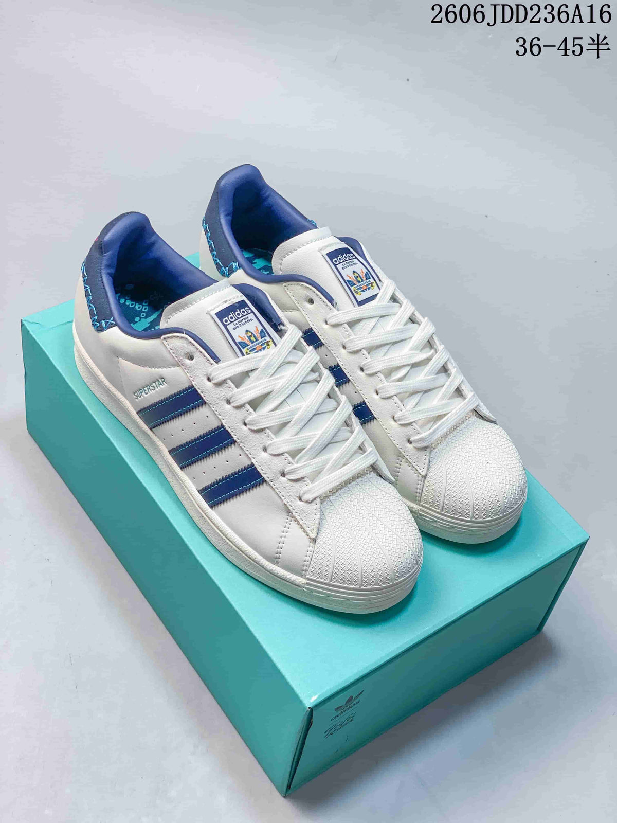 Adidas Originals Superstar White and Blue Sneakers