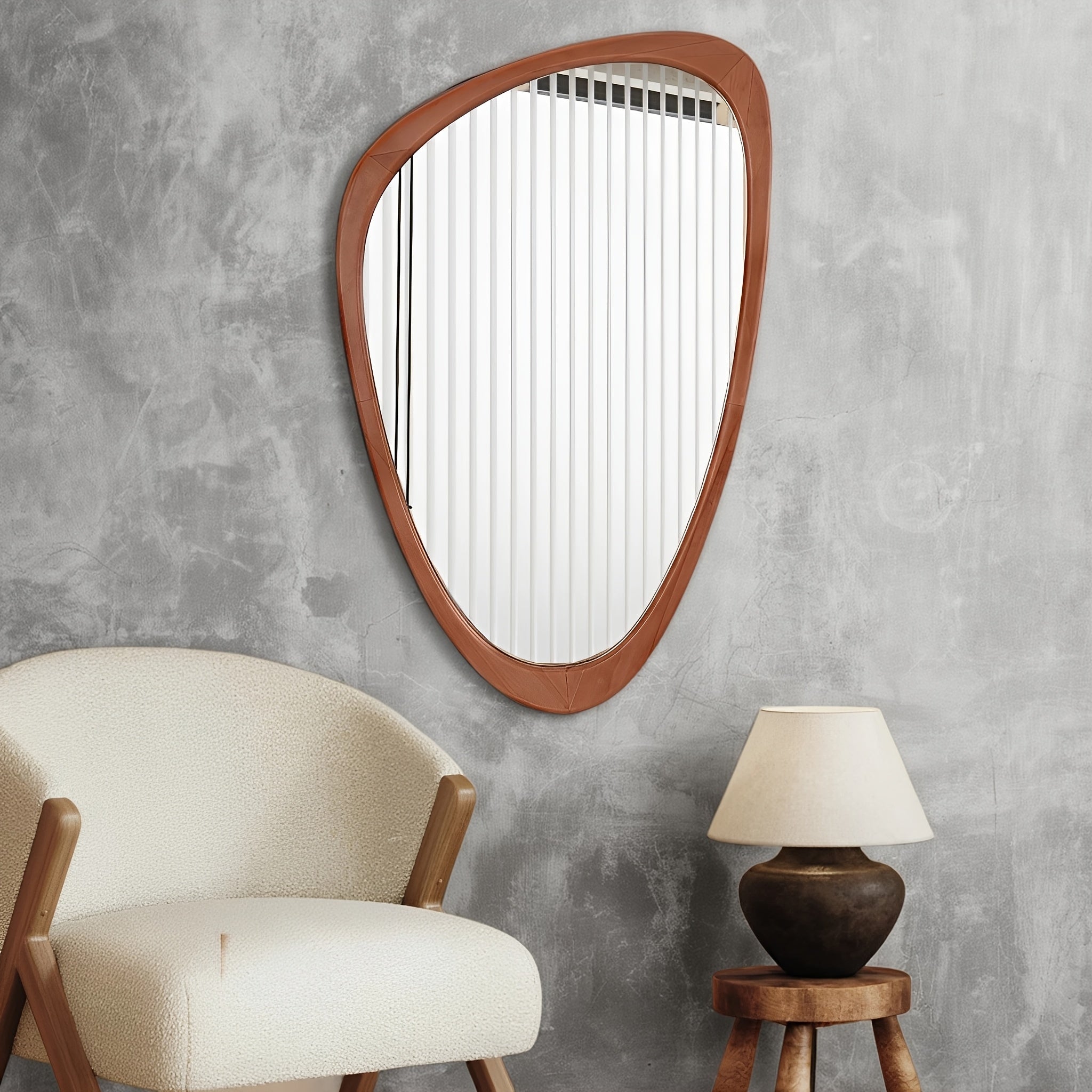 WallBeyond Classic Walnut Color Pebble Shape Wall Mirror 30\