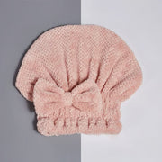Coral Velvet Bow Bath Cap – Soft & Absorbent Shower Hair Wrap for Women