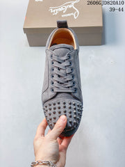 Christian Louboutin Grey Studded Low-Top Sneakers