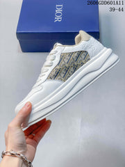 Dior White Logo-Pattern Panel Platform Sneakers