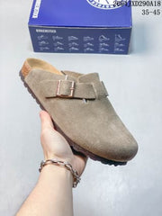 Birkenstock Boston Suede Clog Beige Metal Buckle 0160371