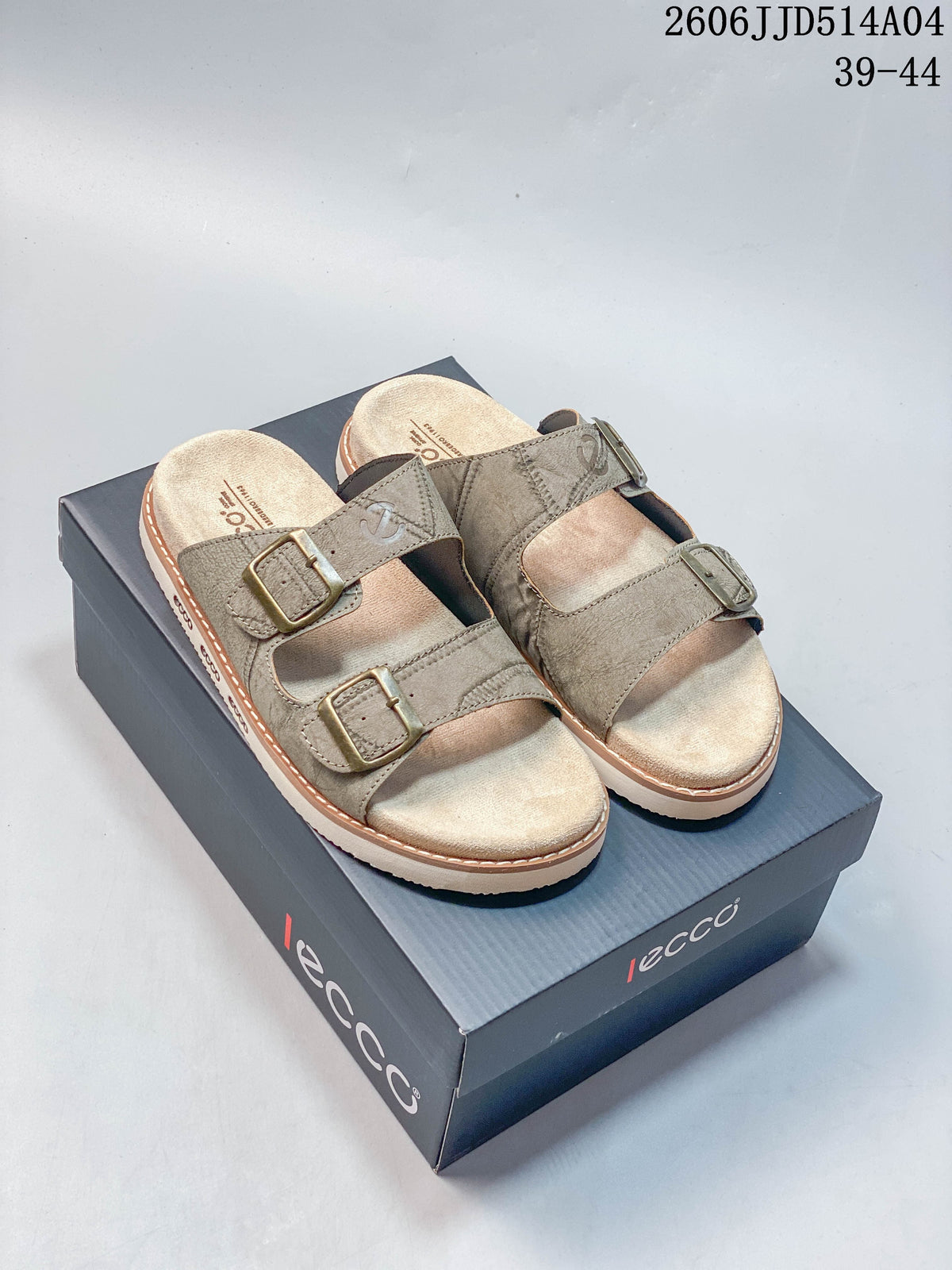 ECCO 06JJD514A04 Two-Buckle Slide Sandals in Taupe