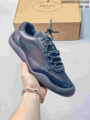 Prada Dark Blue Mesh Lace-Up Sneakers