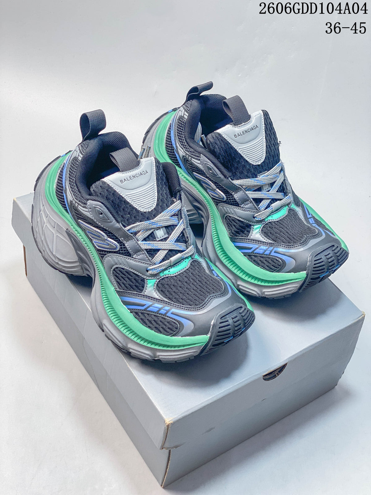 Balenciaga Hamptons Worn-Out Sneakers, Gray and Green