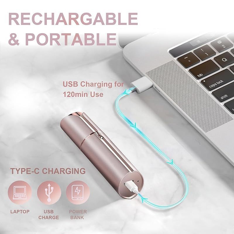 Electric Face Shaver for Women . Hair Removal Device for Women Chin . Lip . Peach Fuzz with 6 Pc Replacement Heads