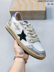 Golden Goose Super-Star Low-Top Sneakers in White and Silver