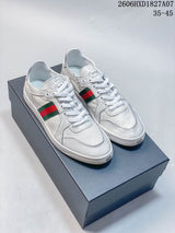 Gucci White Leather Low-Top Sneakers with Green-Red Web Stripe