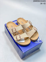 Birkenstock Two-Strap Sandals in Beige Suede-Style Finish