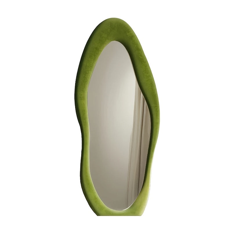 Irregular Velvet Frame Full Length Mirror Safe Rounded Corner for Kids Room (Milk Tea, White, Black, Green, Pink, Blue)