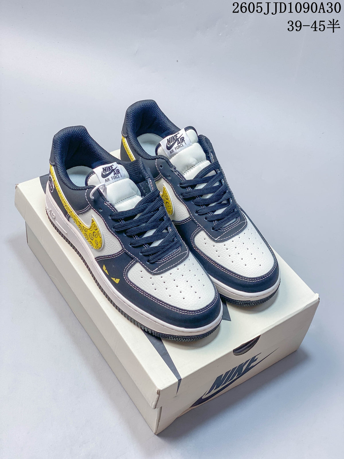Nike Air Force 1 Low Baroque Swoosh Sneakers, Navy and Gold