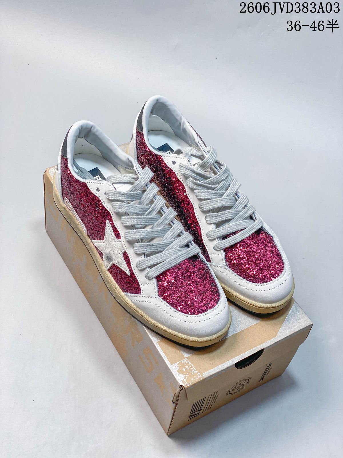 Golden Goose Super-Star Sneakers, White and Pink Glitter