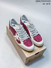 Golden Goose Super-Star Sneakers, White and Pink Glitter