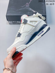 Nike Air Jordan 4 Retro OG Mid-Top Sneakers, White and Navy