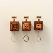 Wooden Key Holder with Funny Face Expression – HOME/OUT Toggle, Wall-Mounted, 3 Styles