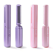 Mini Cordless Hair Straightener Brush – Ceramic Comb, USB Rechargeable, All Hair Types