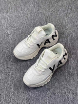 White Chunky Lace-Up Sneakers with Black Lettering